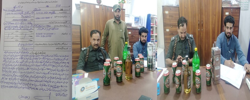 Shangla Bisham police recovered alcohol from the vehicle during snap checking at Pandiad check post
